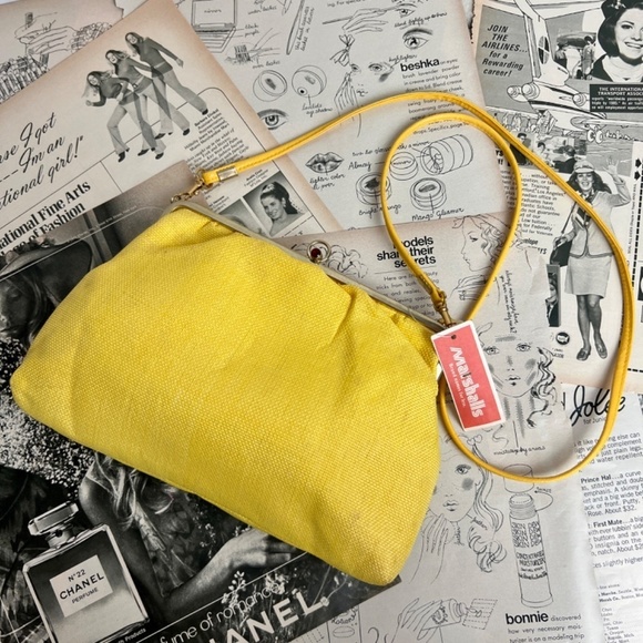 NEW Vintage Made in Italy Yellow Gathered Woven Clutch Shoulder Bag - Picture 8 of 13